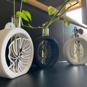 סט 3 מעמדים לייחורים בעיצוב עלים גדולים מודרני אלגנטי שחור לבן - דקורציה חיה ונושמת