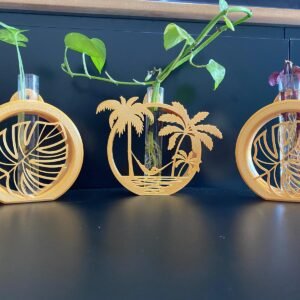 סט 3 מעמדים לייחורים בעיצוב עלים וערסל מודרני אלגנטי בצבע זהב - דקורציה חיה ונושמת