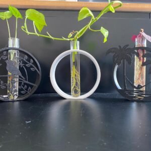 סט 3 מעמדים לייחורים בעיצוב ציפור וערסל מודרני אלגנטי שחור לבן - דקורציה חיה ונושמת